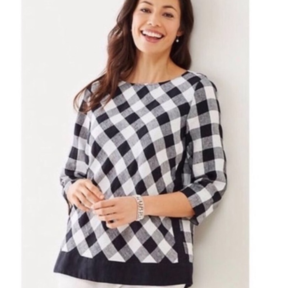J Jill Love Linen Buffalo Check Plaid Blouse